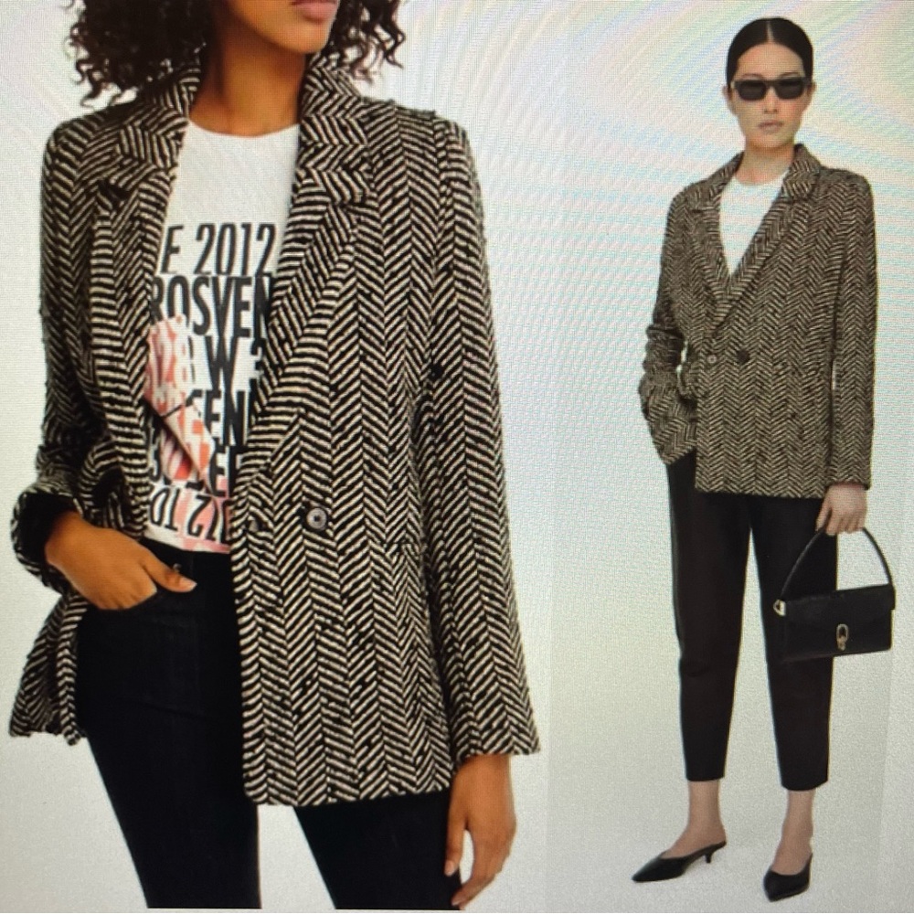 Anime Bing NWT Diana Cream & Black Fishbone Blazer XS